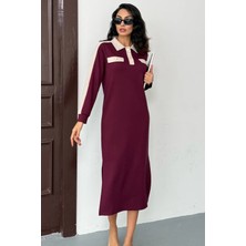 Ded Collection Kadın Polo Yaka Süs Düğmeli ve Cepli Midi Boy Modal Elbise