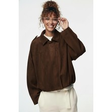 Meecy Kadın Oversize Bomber Süet Ceket