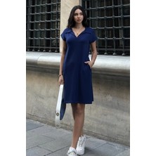 Ded Collection Kadın Polo Yaka Modal Kumaş Kısa Kollu Rahat Kalıp Elbise