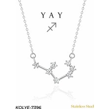 Auravelle Zirkon Taşlı Yay Burcu Yıldız Haritası Gümüş Renk Çelik Kolye
