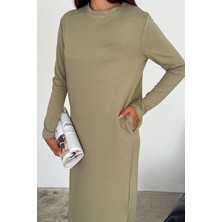 Ded Collection Kadın Modal Kumaş Uzun Kol Bisiklet Yaka Uzun Elbise