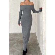 Ded Collection Kadın Madonna Yaka Kaşkorse Kumaş Uzun Elbise