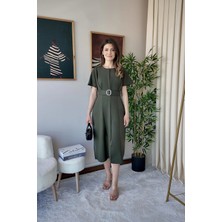 Meecy Maxi Haki Kemerli Elbise