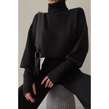 Meecy Triko Crop Pantolon Takım Siyah