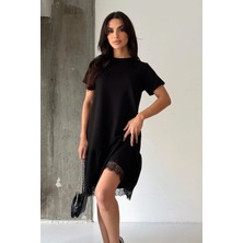 Ded Collection Kadın Kısa Kol Eteği Dantel Detaylı Yazlık Modal Elbise