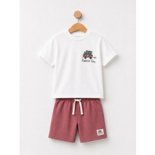 Bican Erkek Çocuk Baskılı %100 Pamuklu T-Shirt ve Şort Alt Üst Takım