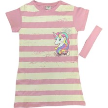 Ded Collection Kız Çocuk Kısa Kollu Unicorn Baskılı Penye Elbise