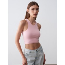 Dilvin 32941 Halter Yaka Crop Top-Toz Pembe