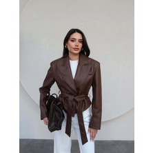 Meecy Kadın Viral Beli Bağlamalı Yeni Sezon Deri Ceket
