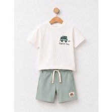 Bican Erkek Çocuk Baskılı %100 Pamuklu T-Shirt ve Şort Alt Üst Takım