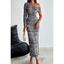 Ded Collection Kadın Leopar Desenli Uzun Sandy Elbise
