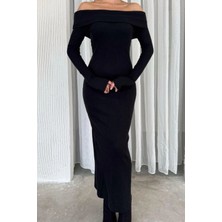 Ded Collection Kadın Madonna Yaka Kaşkorse Kumaş Uzun Elbise