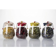Leylart Botanica 4'lü Otantik Kumaş Kapaklı Cam Kavanoz & Bitki Çayı Set 1000 ml