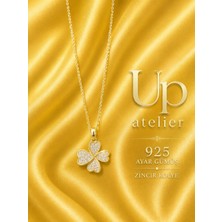 Up Atelier 925 Ayar Gümüş Ithal Zincir Zirkon Taşlı Gold Yonca Model 40-45cm
