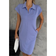Ded Collection Kadın Polo Yaka Modal Kumaş Kısa Kollu Rahat Kalıp Elbise