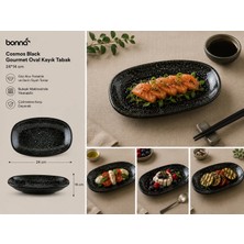 Bonna Cosmos Black Gourmet Oval Kayık Tabak 24*14 cm