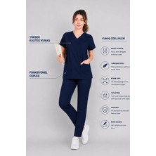 Stilmed Üniforma Lacivert Hemşire ve Doktor Forması Scrubs Takımı Likralı Alt Üst Üniforma Unisex Yarasa Kol