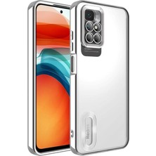 HTstore Xiaomi Uyumlu  Redmi 10 Kılıf Kamera Korumalı Logo Gösteren Zore Omega Kapak-Gümüş