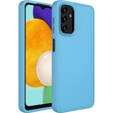 HTstore Galaxy Uyumlu A04S Kılıf Metal Çerçeve ve Buton Tasarımlı Silikon Zore Luna Kapak-Sierra Mavi