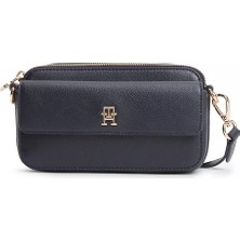 Tommy Hilfiger Kadın Çıkarılabilir Çapraz Askılı Th Monogram Dokulu Lacivert Omuz Çantası AW0AW18721-DW6