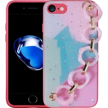HTstore iPhone Uyumlu 8 Kılıf Simli Desenli El Askılı Tutacaklı Zore Elsa Silikon Kapak