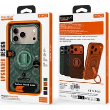 Fulltech iPhone 17 Pro Max Uyumlu Ftpc2 Magsafe Şarj Destekli Karbon Tasarım 360° Dönebilen Yüzüklü Standlı Kılıf