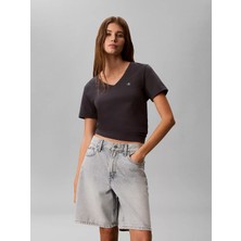 Calvin Klein Kadın Normal Kalıp %100 Pamuklu V Yaka Kısa Kollu Koyu Gri T-Shirt LV047B205G-4XN