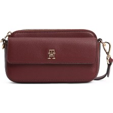 Tommy Hilfiger Kadın Çıkarılabilir Çapraz Askılı Th Monogram Dokulu Bordo Omuz Çantası AW0AW18721-GNE