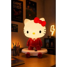 Mars Concept Çocuk Odası Hello Kitty Figürlü Gece Lambası Kırmızı│ Sevimli Bebek Odası Masa Lambası 32CM