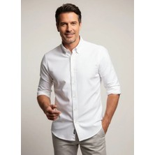 Boss Erkek Regular Fit Logo Desenli Pamuklu Uzun Kollu Beyaz Gömlek 50566988-100