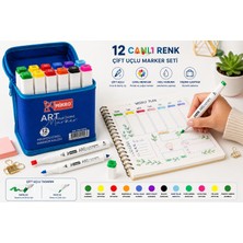 Mikro Art Çift Uçlu Keçeli Kalem Marker Kalem Seti 12 Renk Çantalı | Profesyonel Çizim, Tasarım, Manga ve Boyama Kalemleri