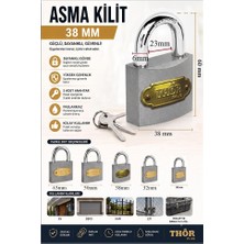 ArtMaster Orta Boy Asma Kilit 38 mm 1 Adet Thor Plus Paslanmaz Metal Asma Kilit Dayanıklı Yedek Anahtarlı Zincir Kilidi Kapı Bahçe