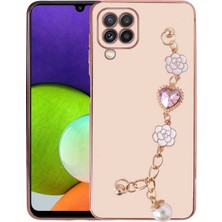 HTstore Galaxy Uyumlu M22 Kılıf El Tutamaçlı Kamera Korumalı Zore Taka Silikon Kapak-Pembe