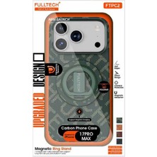 Fulltech iPhone 17 Pro Max Uyumlu Ftpc2 Magsafe Şarj Destekli Karbon Tasarım 360° Dönebilen Yüzüklü Standlı Kılıf