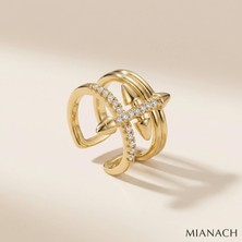 Mianach Çapraz Form Taş Detaylı Gold Earcuff