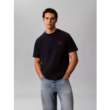 Calvin Klein Erkek Normal Kesim Ck Logo Işlemeli Yuvarlak Yakalı Pamuklu Kısa Kollu Lacivert T-Shirt LV04RG220G-CEF