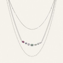 Mianach Renkli Taş Geçişli Silver Kolye
