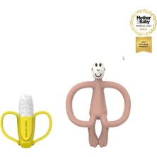 Matchstick Monkey Banana-Silikon Diş Kaşıyıcı Hediye Seti / Pembe