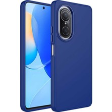 HTstore Huawei Uyumlu Nova 9 Se Kılıf Metal Çerçeve ve Buton Tasarımlı Silikon Zore Luna Kapak-Lacivert