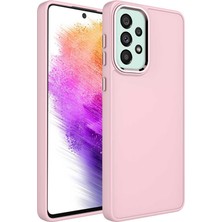 HTstore Galaxy Uyumlu A53 5g Kılıf Metal Çerçeve ve Buton Tasarımlı Silikon Zore Luna Kapak-Pembe