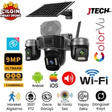 Jtech O-Kam 5210 3mp+3mp+3mp 9mp Wi-Fi Solar Panelli Sirenli 3 Lens Alert 1 Ptz Akıllı Kamera