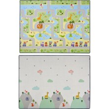 Coolmats Yeşil Parkur & Bulutlar Dağlar - 200 x 140 x 1.5 Cm Çift Taraflı Oyun Matı