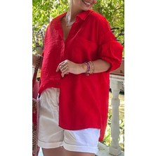 Lasorella Butik Kadın Oversızek Kırmızı Gömlek