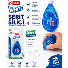 Mikro White Premium Şerit Silici 5mm x 8m | Pürüzsüz Düzeltme Bandı | Okul, Ofis ve Günlük Kullanım Alternatif: