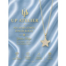 Up Atelier 925 Ayar Gümüş İthal Zincirli Zirkon Taşlı Parlayan Yıldız Model