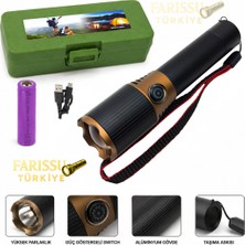farissu 20 Watt Güçlü LED El Feneri - 3 Modlu, Type-C Şarjlı, Zoom Özellikli Askılı Taktik Feneri