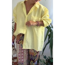 Lasorella Butik Kadın Oversıze Sarı Gömlek