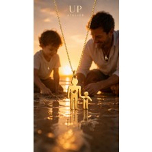 Up Atelier 925 Ayar Gümüş Özel Tasarım Gold Renk Baba Oğul Kolye