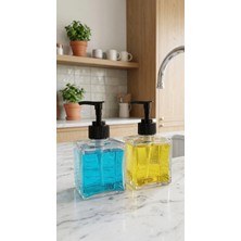 Trend Home Life Cam Kare Kilitlenebilir Pompalı 2’li Sıvı Sabun Bulaşık Deterjanı Şişesi 200ML