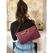 Carryme.Now Mürdüm Süet ve Suni Deri Toka Detaylı Kadın Omuz Çantası